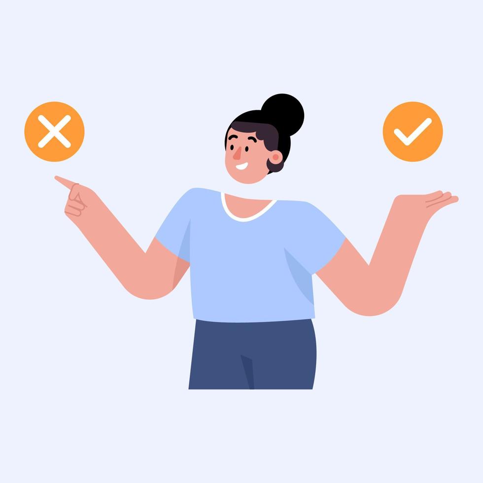 Woman choose option between yes or no vector