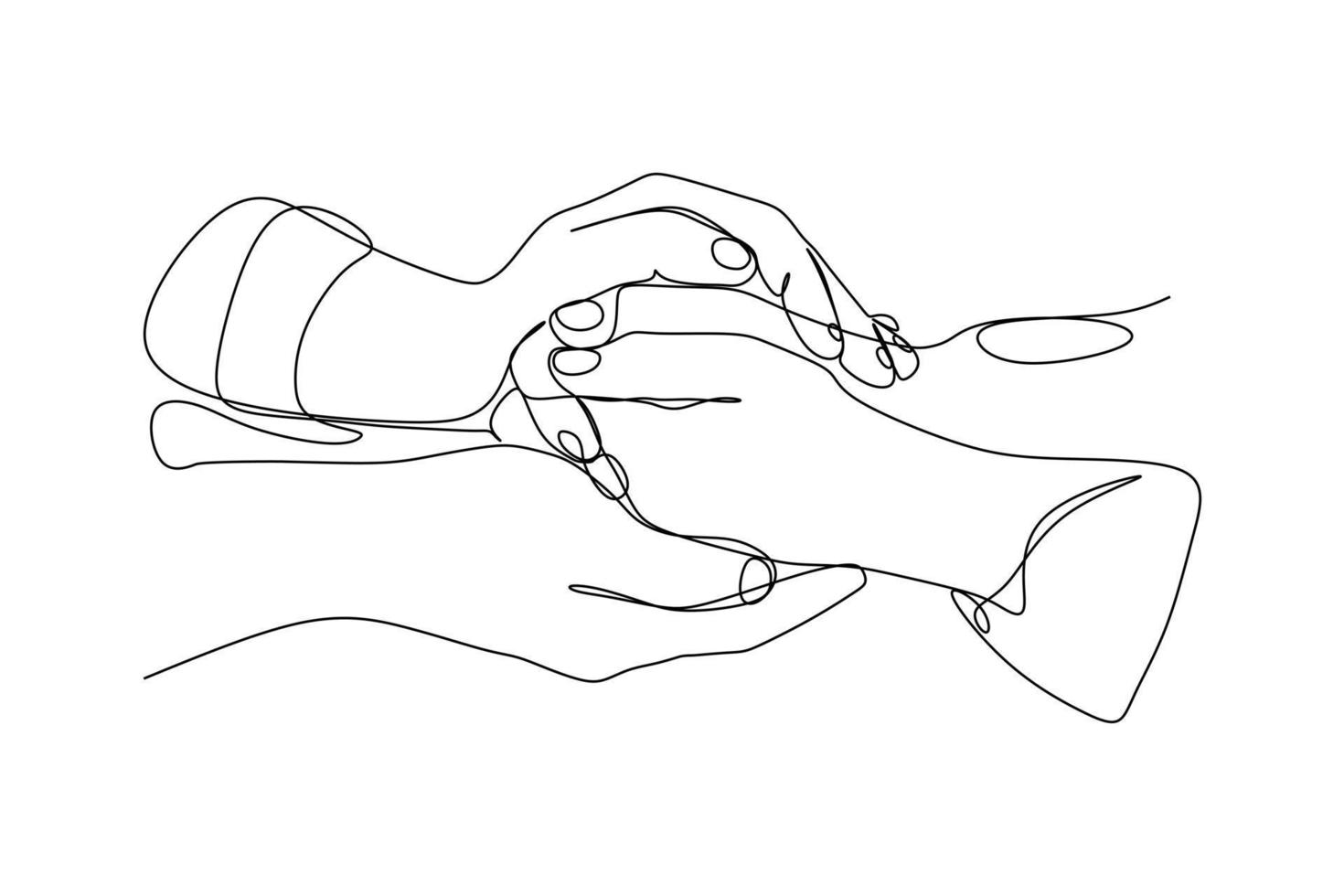 Single continuous line drawing of hold hand for caring and show sympathy to other. Hand drawn style vector illustration for social and business advertisement