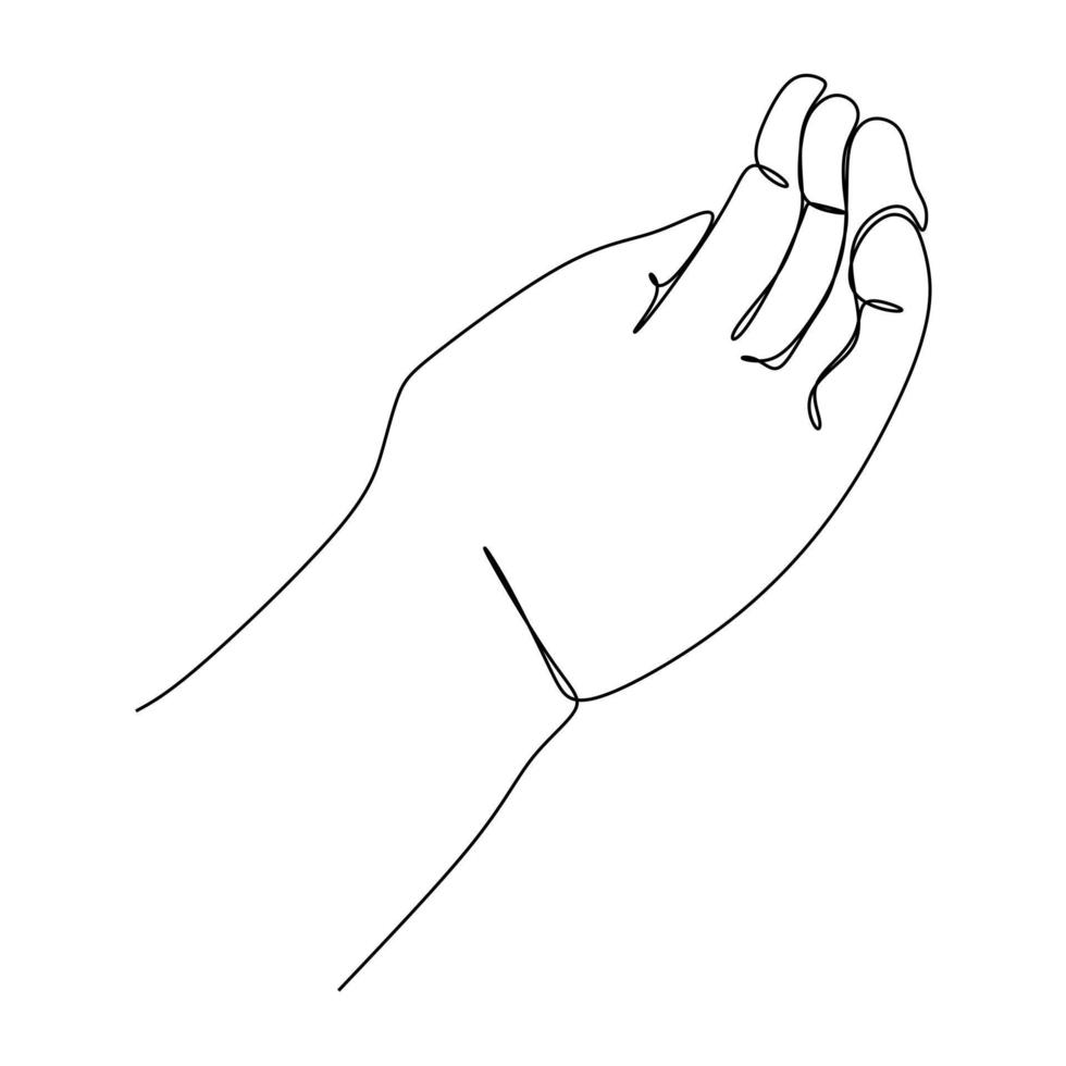 Open palm hand gesture continuous line draw design. Sign and symbol of hand gestures. Single continuous drawing line. Hand drawn style art doodle isolated on white background illustration vector