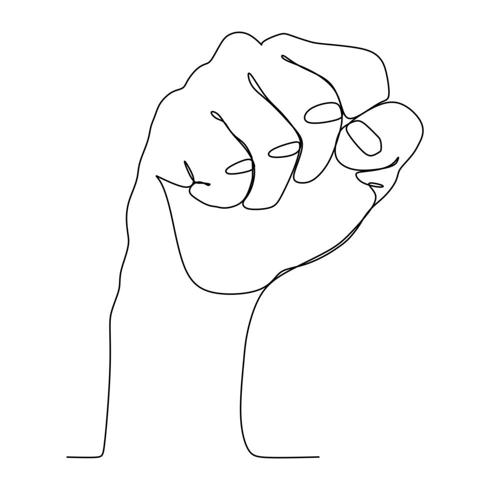 Clenched hands continuous line drawing design. Sign or symbol of hand gestures. One line draw of hand drawn style art doodle isolated on white background for family concept vector