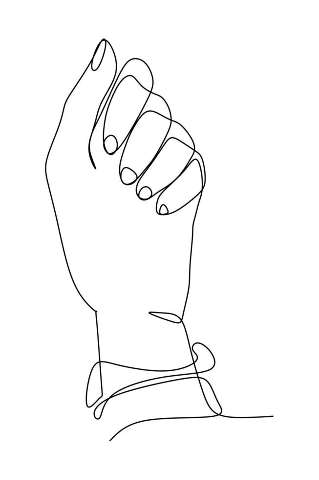 línea de mano única continua no pintada en forma de apretón extraída de la silueta de la imagen de la mano. arte lineal. ilustración de vector de estilo dibujado a mano