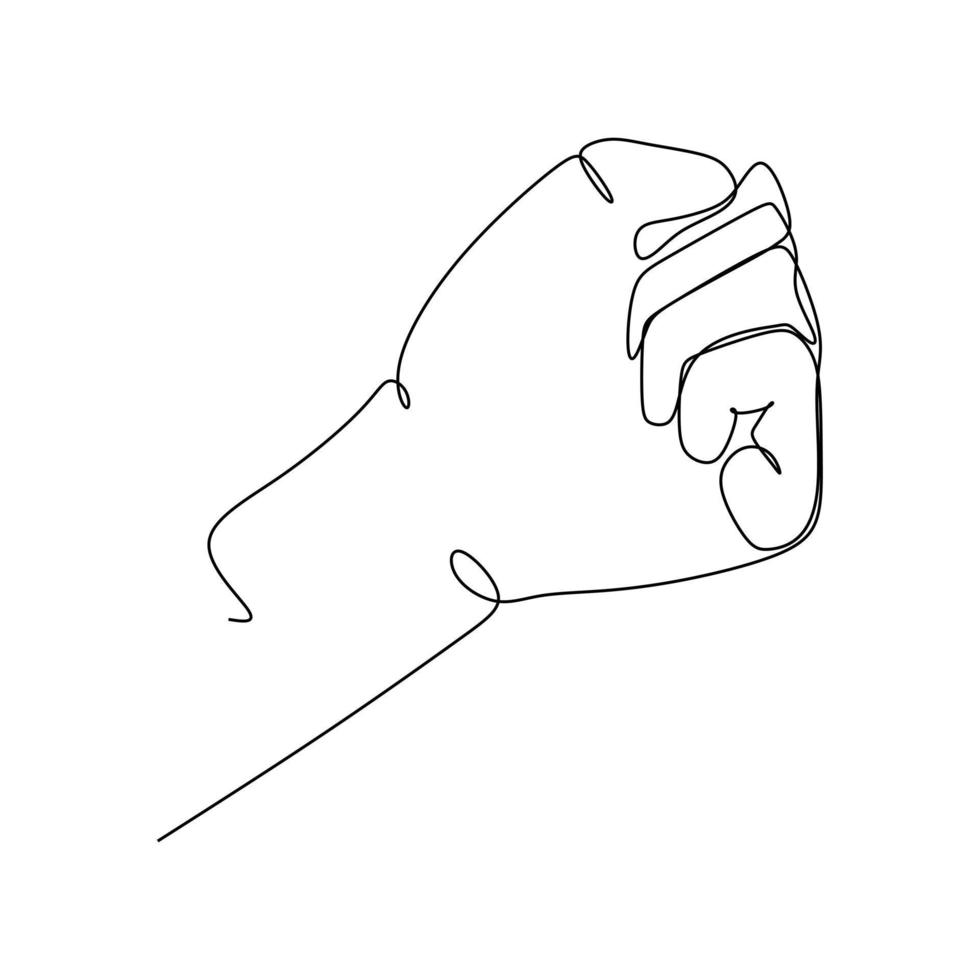 clenched fist continuous line draw design vector illustration. Sign and symbol of hand gestures. Single continuous drawing line. Hand drawn style art doodle isolated on white background illustration.