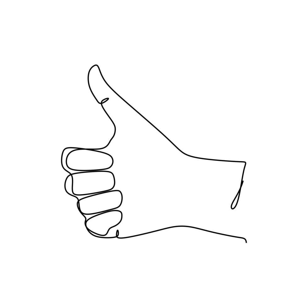 Single line drawing of hand showing thumb up. Sign and symbol of hand gestures. Single continuous line drawing. Hand drawn style art doodle isolated on white background illustration vector