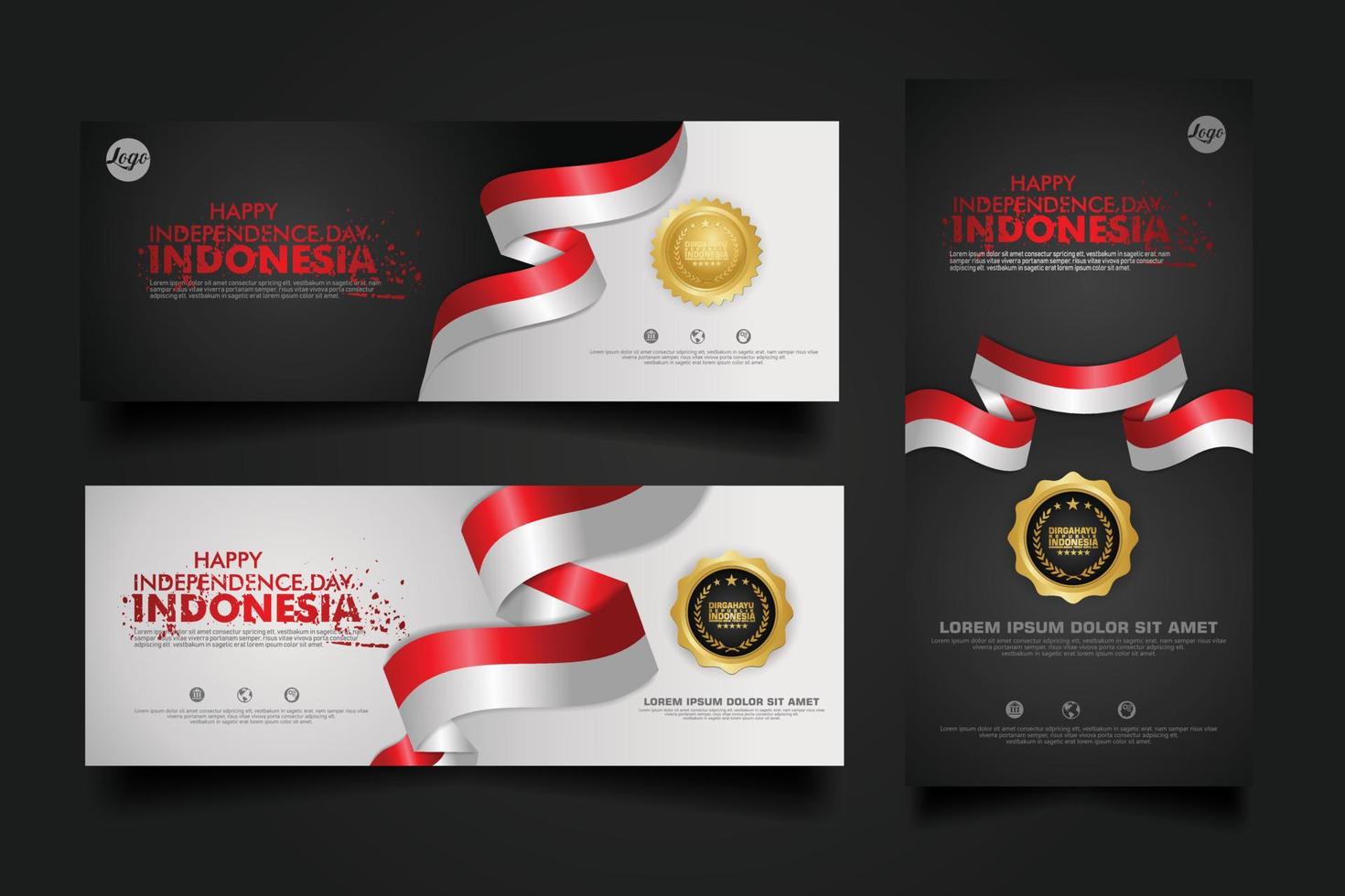 Indonesia Independence Day Celebration, banner set Design Vector Template Illustration