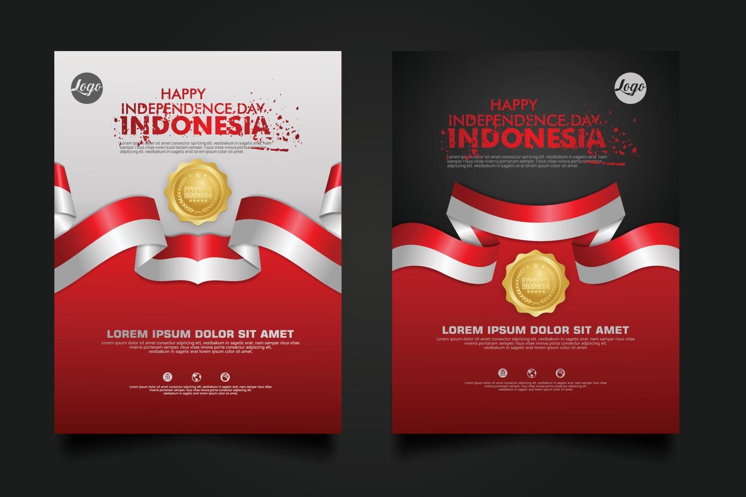 set Indonesia happy Independence Day background template. vector