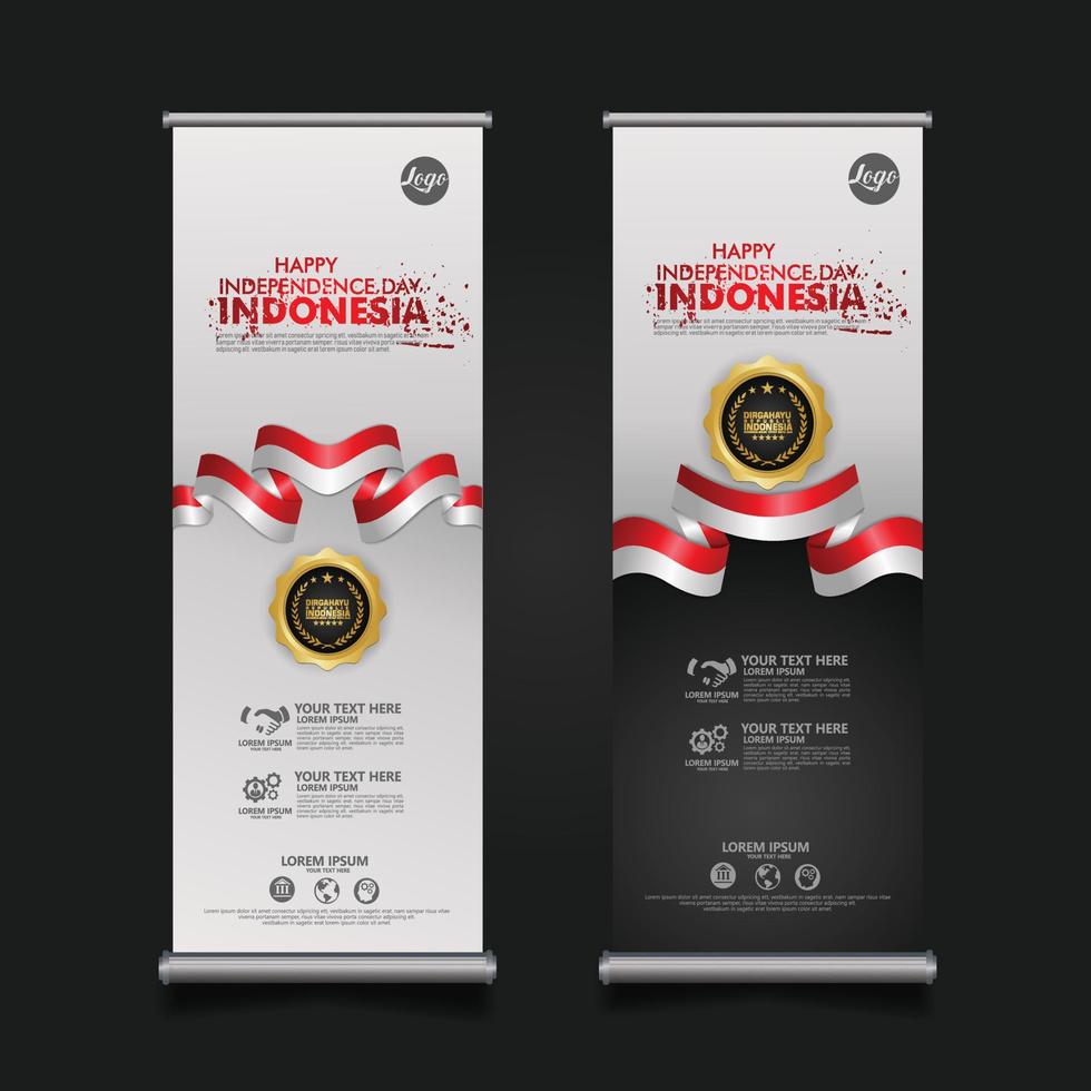 celebración del día de la independencia de indonesia, ilustración de plantilla de vector de diseño de conjunto de banner enrollable