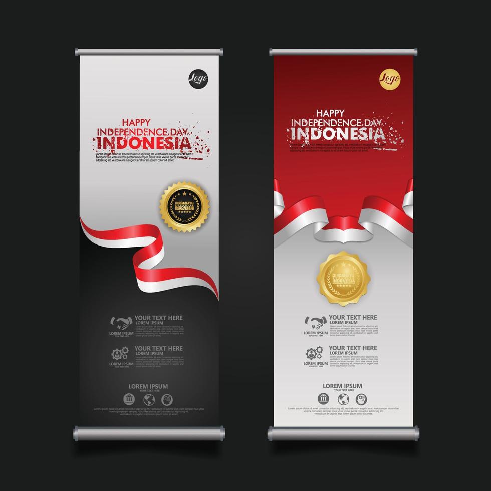 Indonesia Independence Day Celebration, roll up banner set design Vector Template Illustration