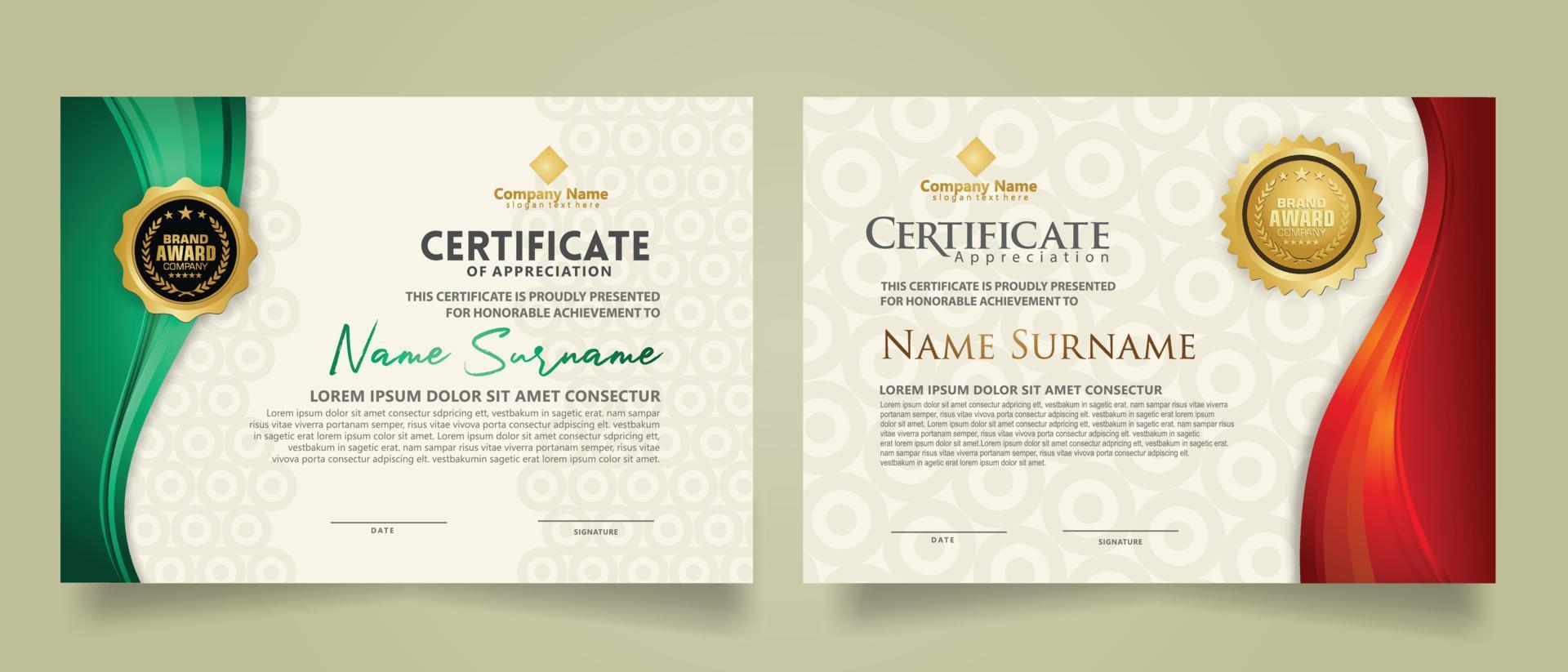 set modern certificate template with flow lines ornament and modern pattern background. vector