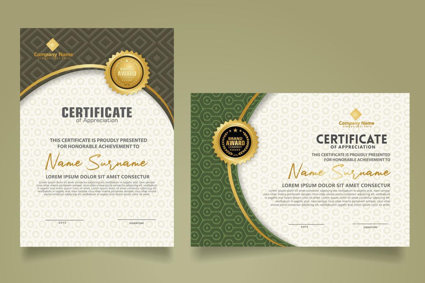 Set modern certificate template with dynamic and futuristic texture on curve ornament and modern pattern background vector