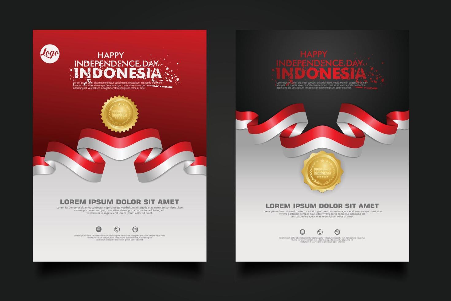 set Indonesia happy Independence Day background template. vector