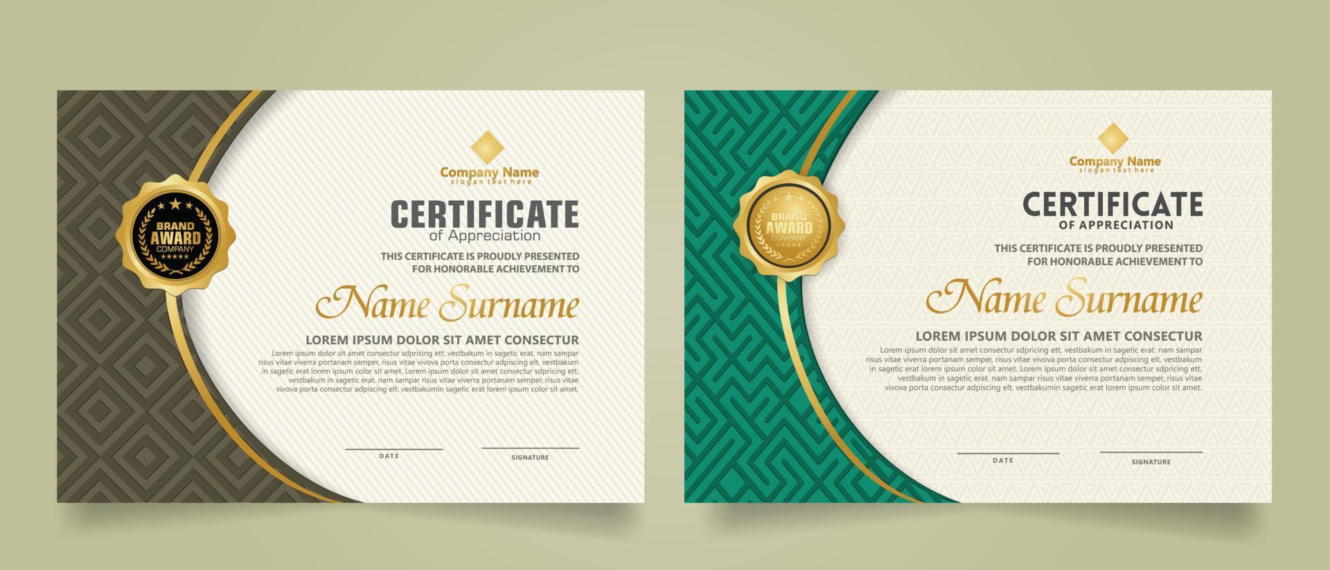 Set modern certificate template with dynamic and futuristic texture on curve ornament and modern pattern background vector