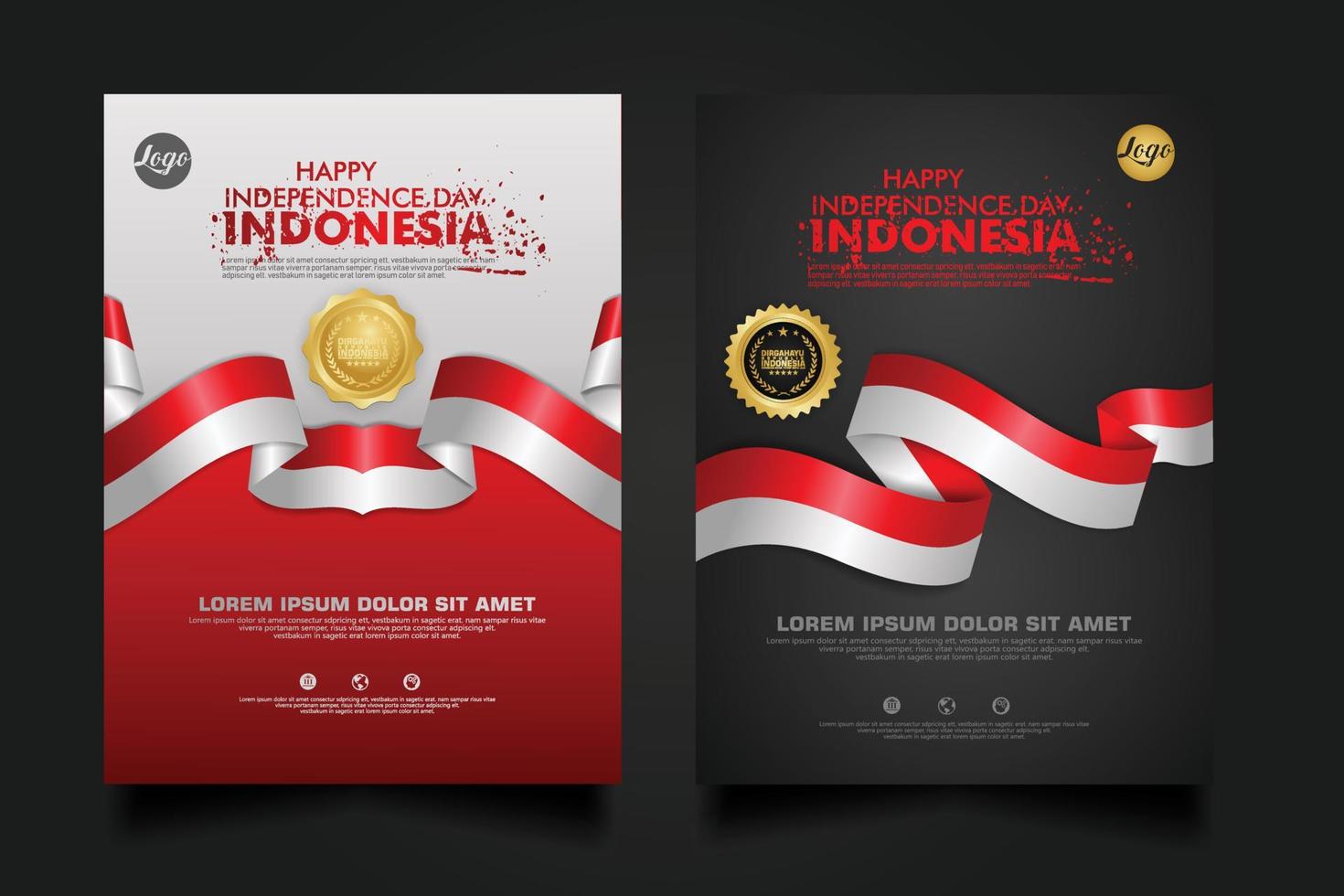 set Indonesia happy Independence Day background template. vector