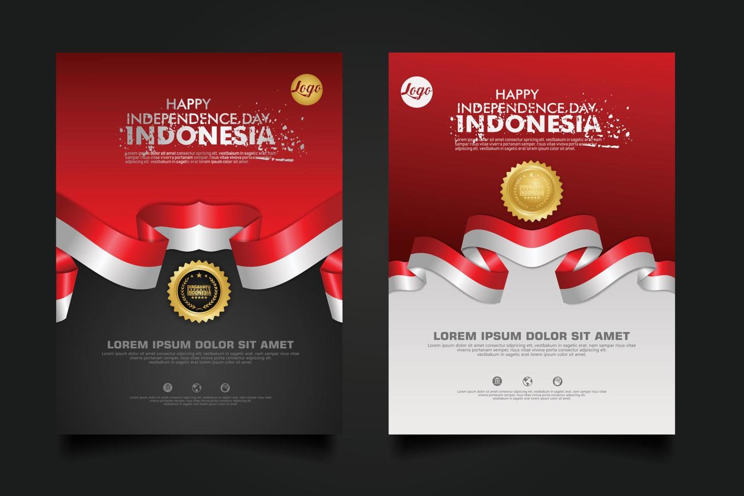 set Indonesia happy Independence Day background template. vector