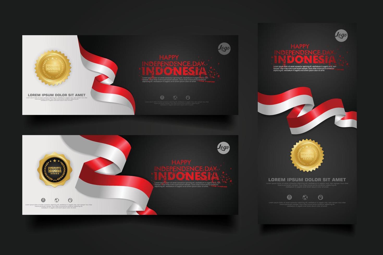 Indonesia Independence Day Celebration, banner set Design Vector Template Illustration