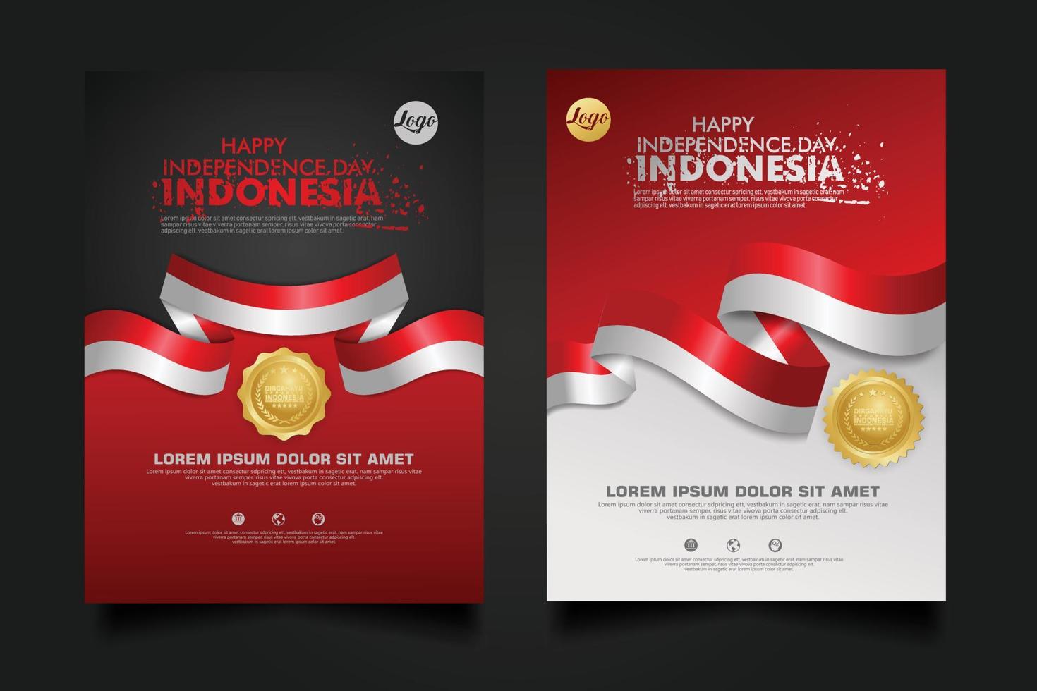 set Indonesia happy Independence Day background template. vector