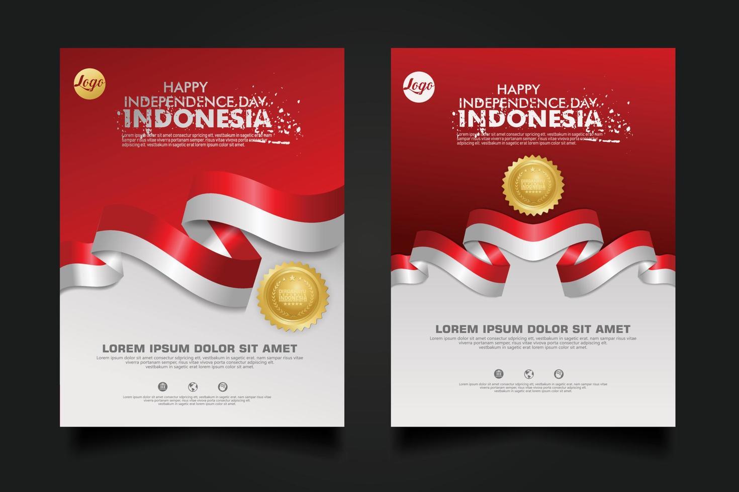 set Indonesia happy Independence Day background template. vector