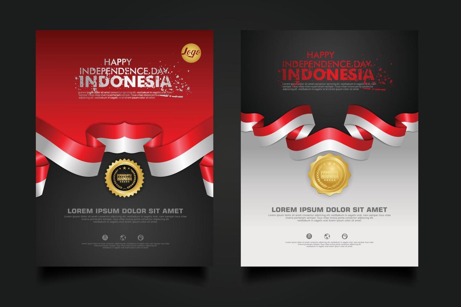 set Indonesia happy Independence Day background template. vector