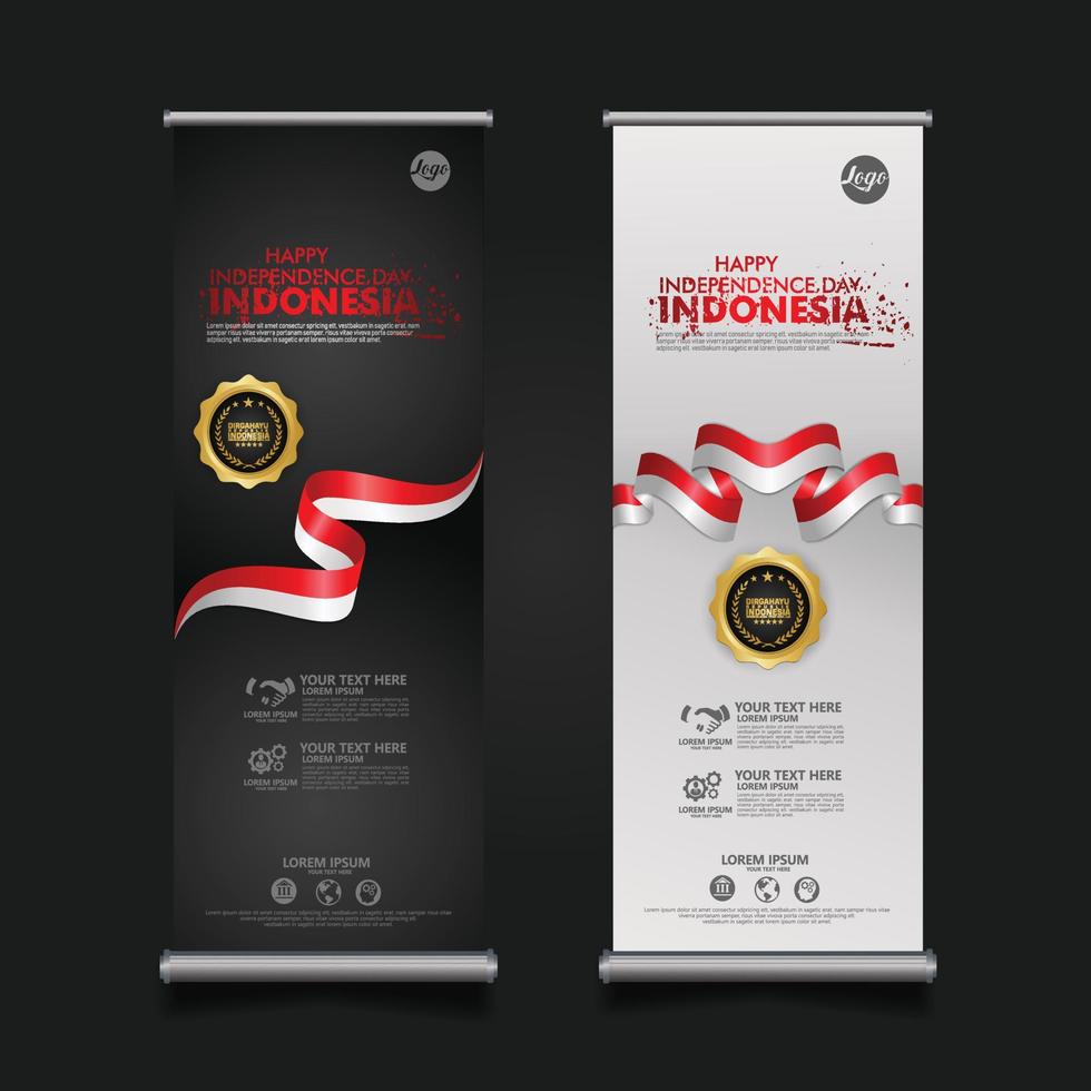 Indonesia Independence Day Celebration, roll up banner set design Vector Template Illustration