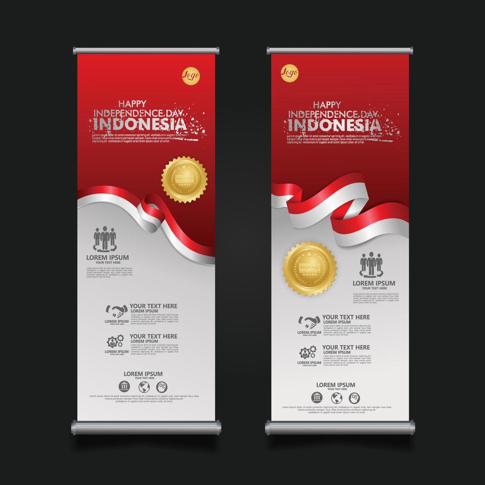 celebración del día de la independencia de indonesia, ilustración de plantilla de vector de diseño de conjunto de banner enrollable