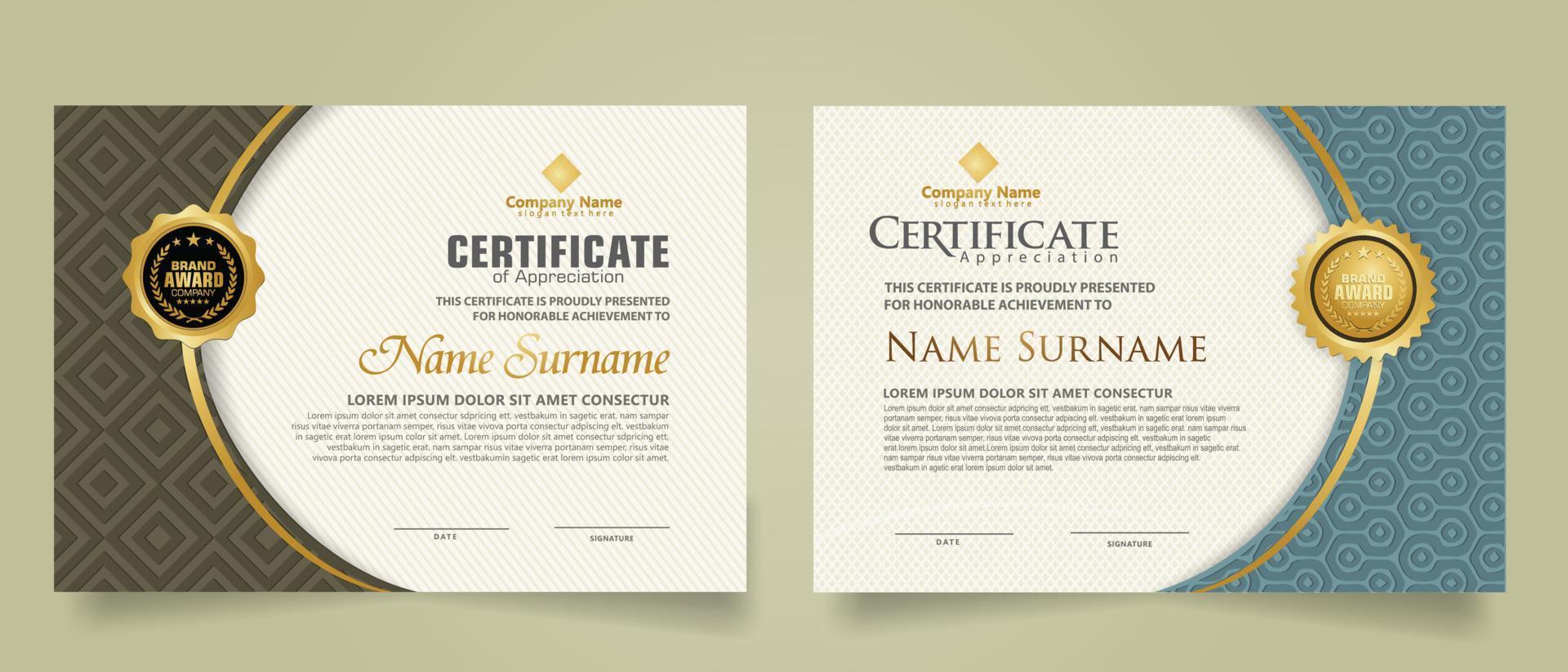 Set modern certificate template with dynamic and futuristic texture on curve ornament and modern pattern background vector