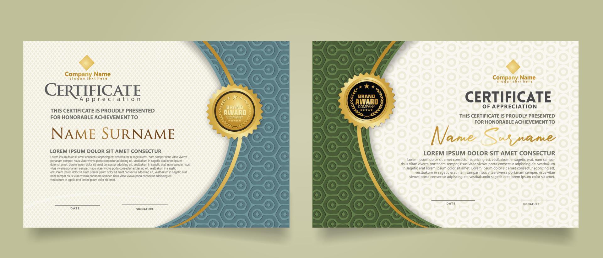set horizontal certificate template with maze texture on curve ornament and modern pattern background. vector