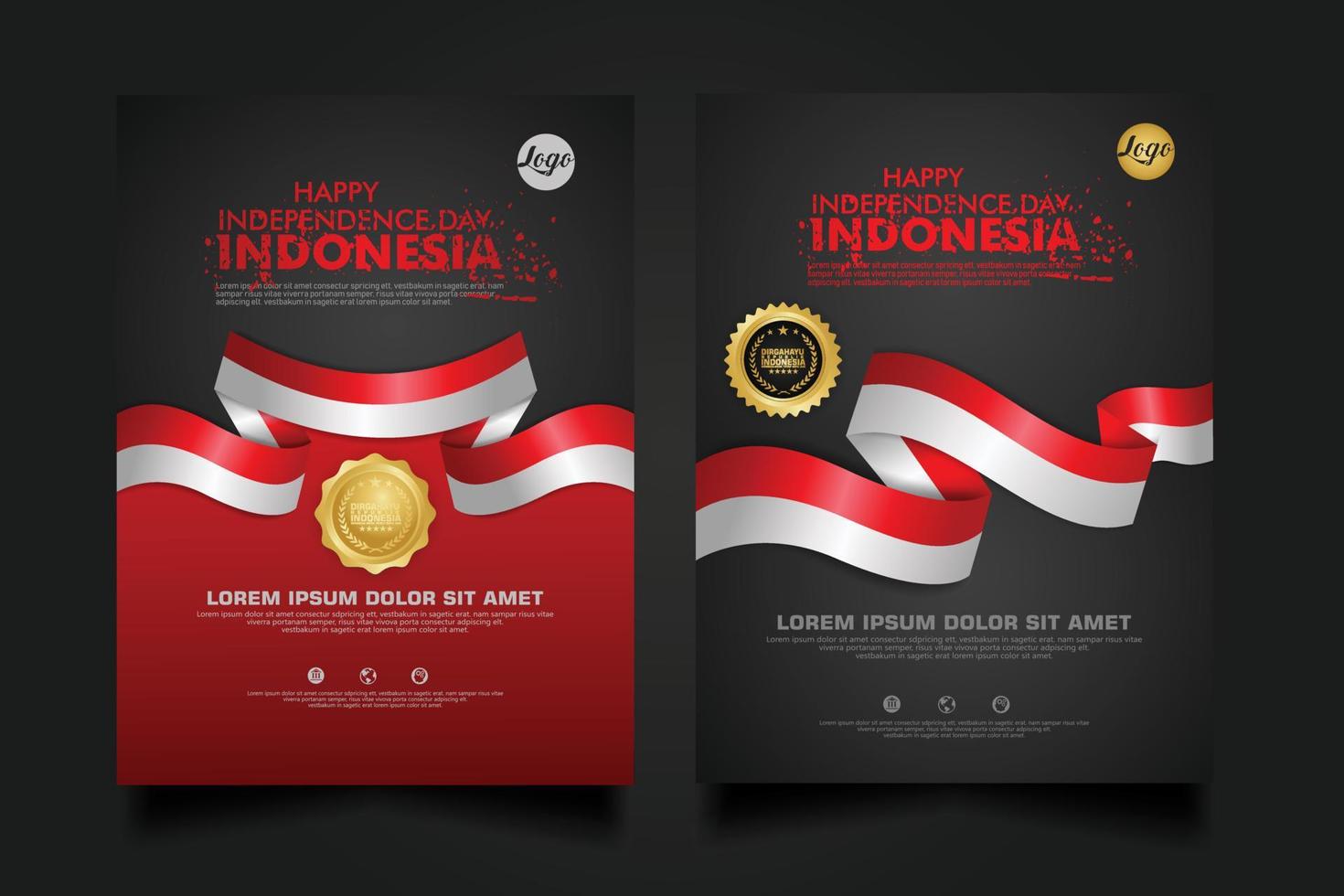 set Indonesia happy Independence Day background template. vector