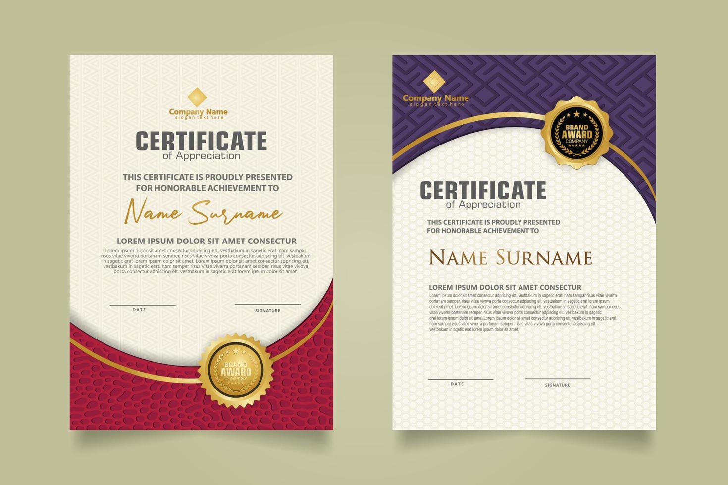 Set modern certificate template. vector