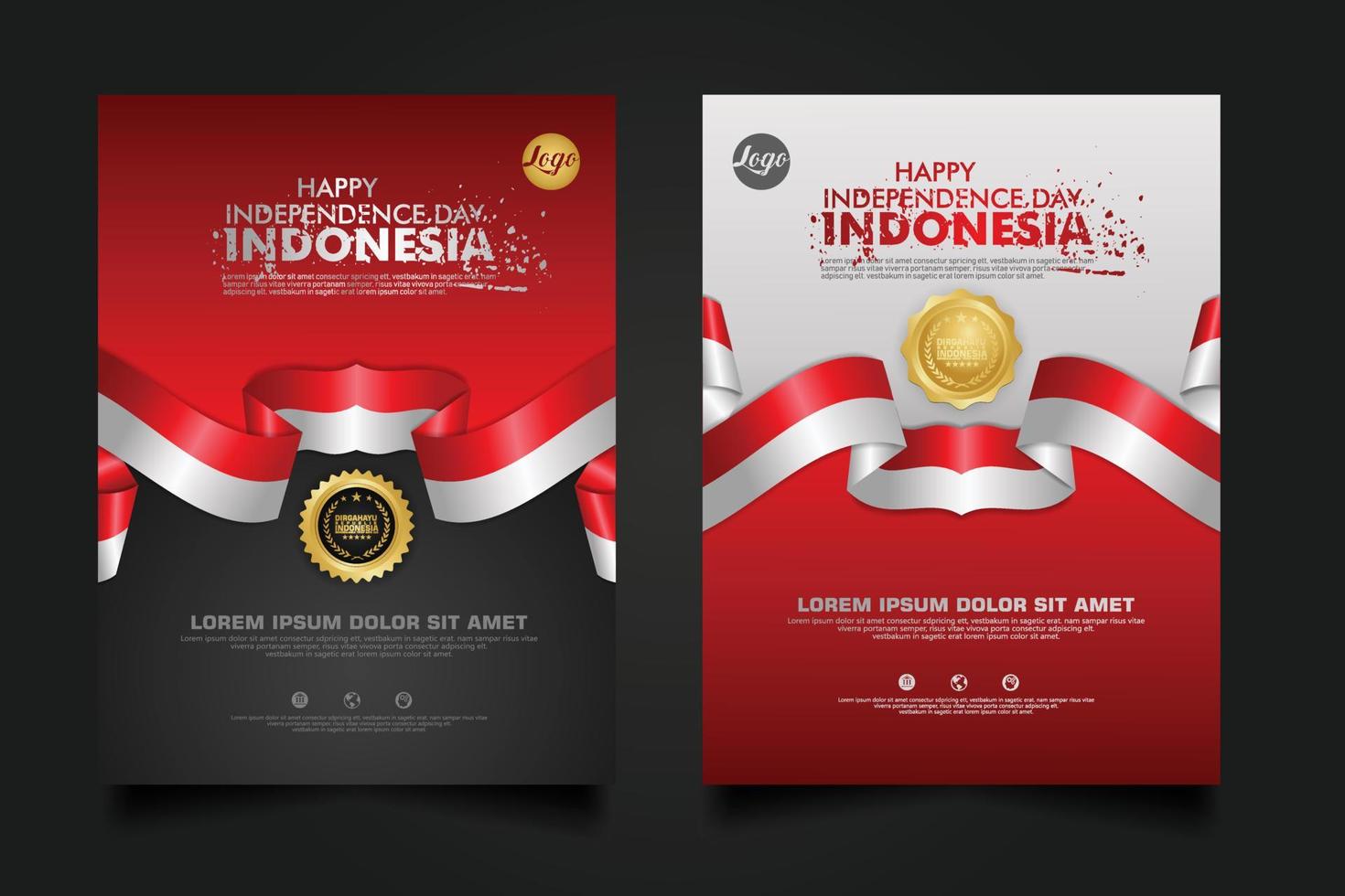 set Indonesia happy Independence Day background template. vector