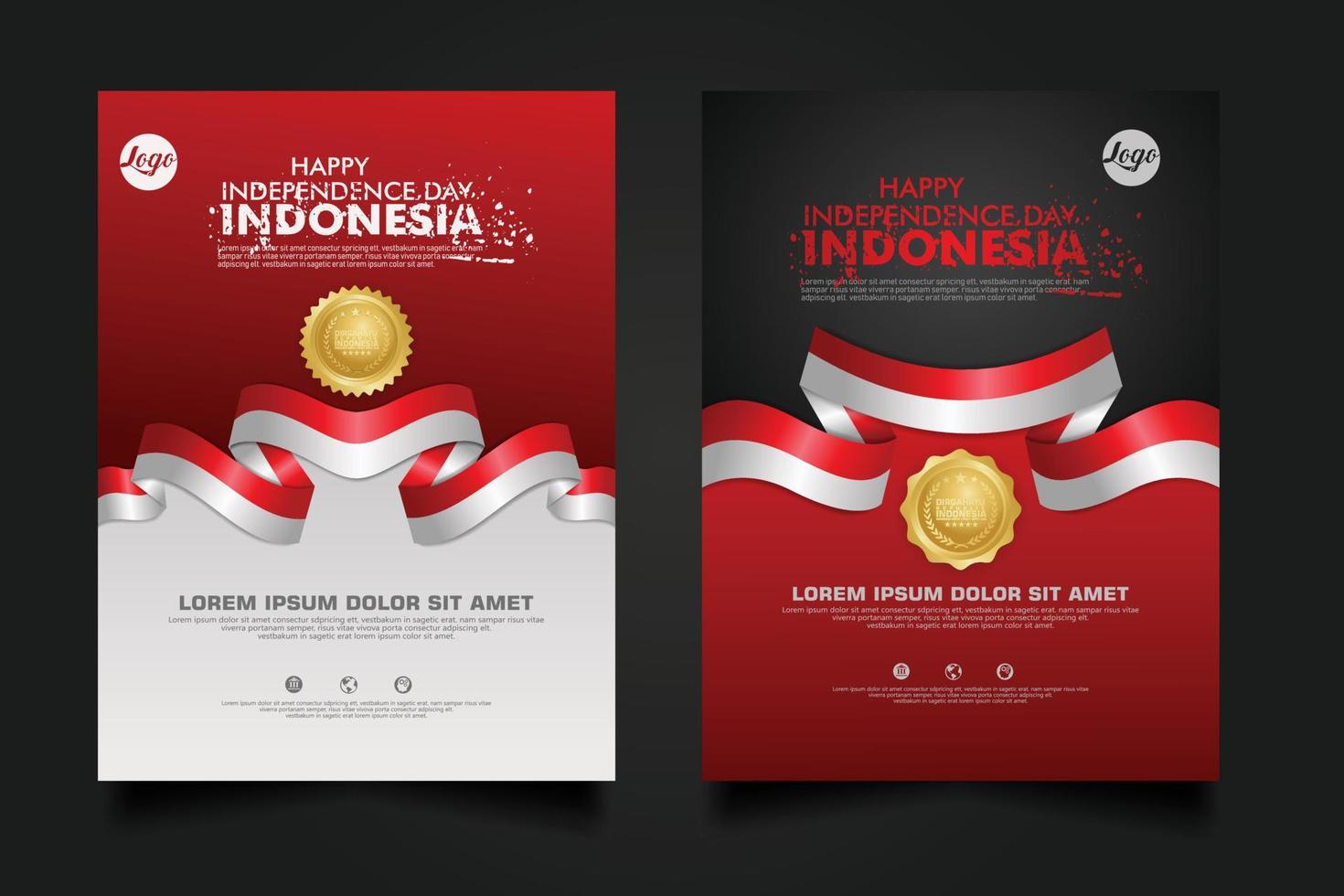 set Indonesia happy Independence Day background template. vector