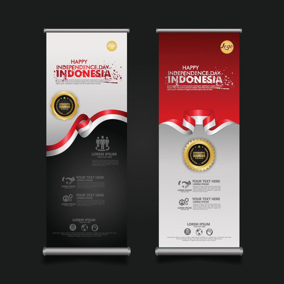Indonesia Independence Day Celebration, roll up banner set design Vector Template Illustration