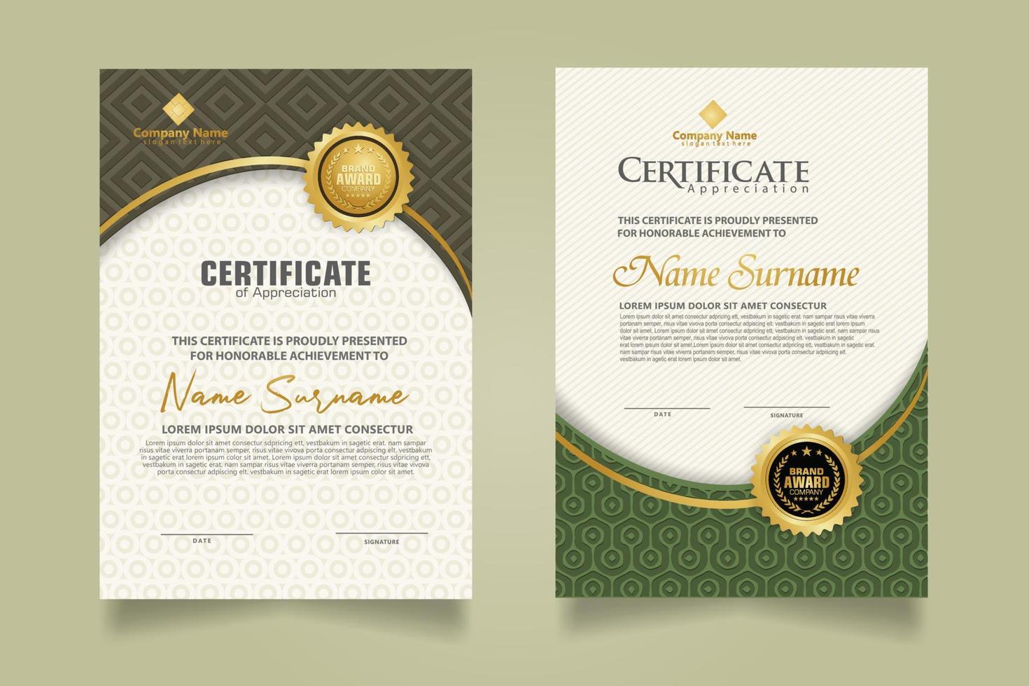 Set modern certificate template with dynamic and futuristic texture on curve ornament and modern pattern background vector