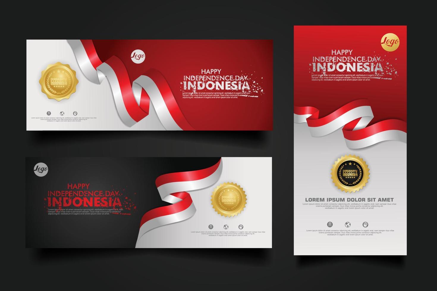 Indonesia Independence Day Celebration, banner set Design Vector Template Illustration