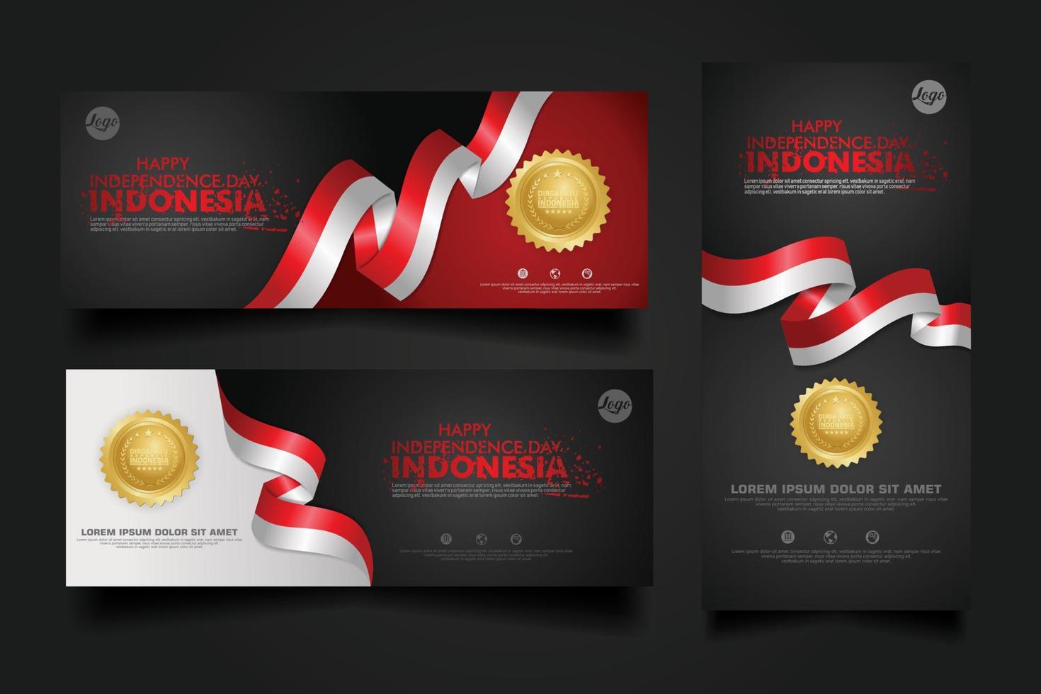 celebración del día de la independencia de indonesia, ilustración de plantilla de vector de diseño de conjunto de banners
