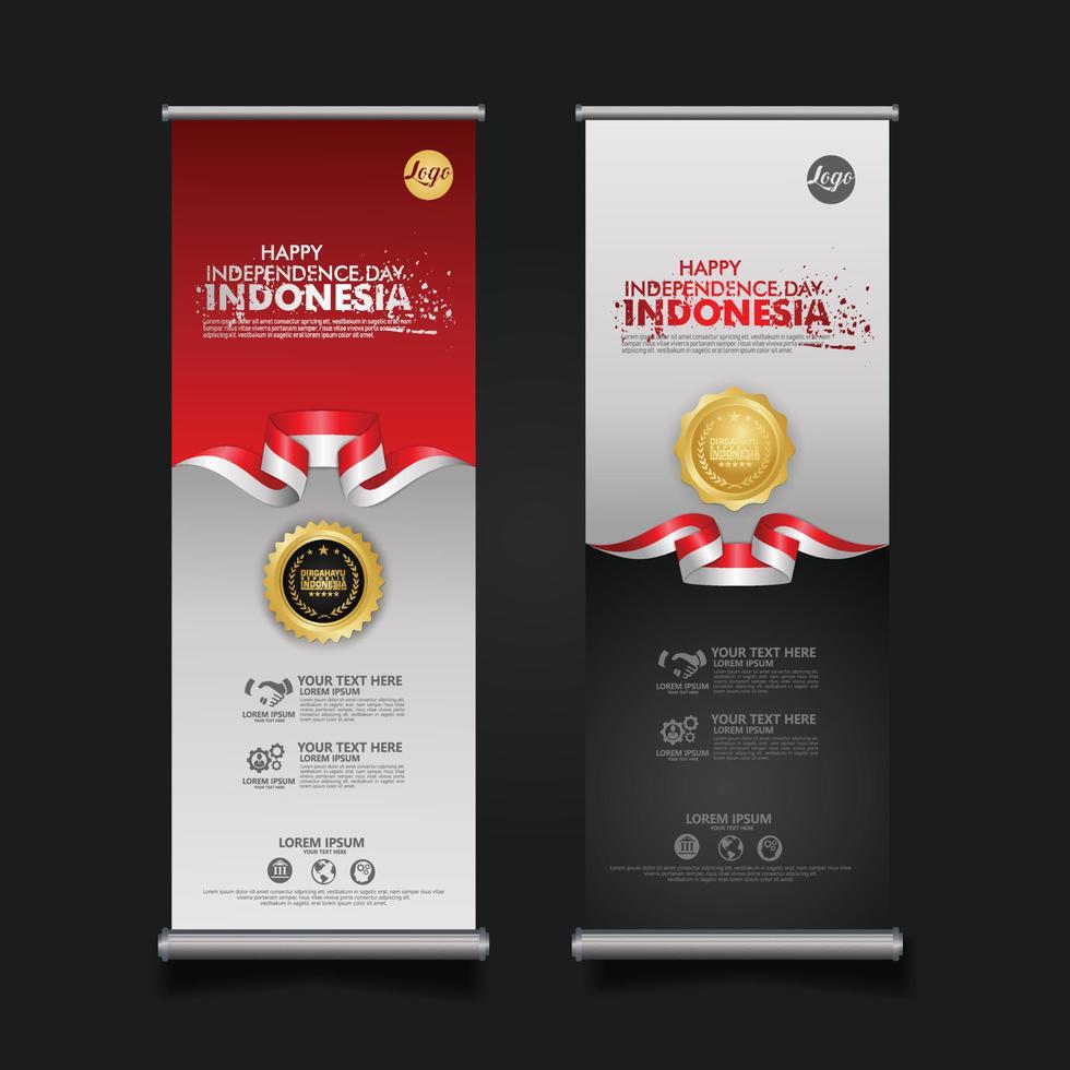 Indonesia Independence Day Celebration, roll up banner set Design Vector Template Illustration