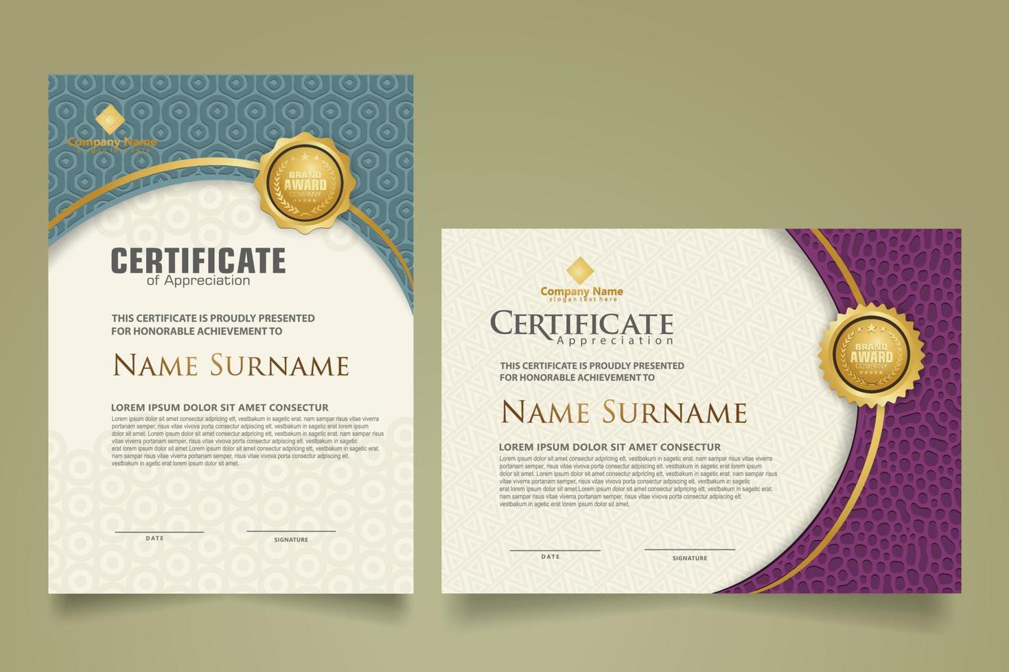 Set modern certificate template. vector