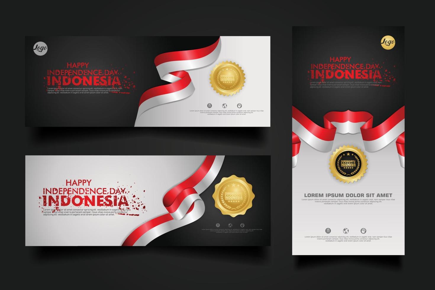 Indonesia Independence Day Celebration, banner set Design Vector Template Illustration