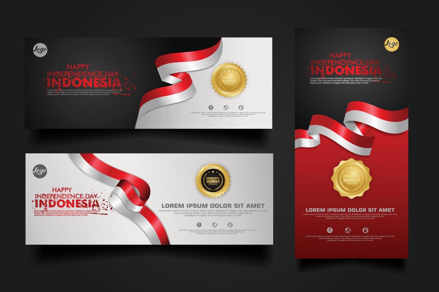 Indonesia Independence Day Celebration, banner set Design Vector Template Illustration
