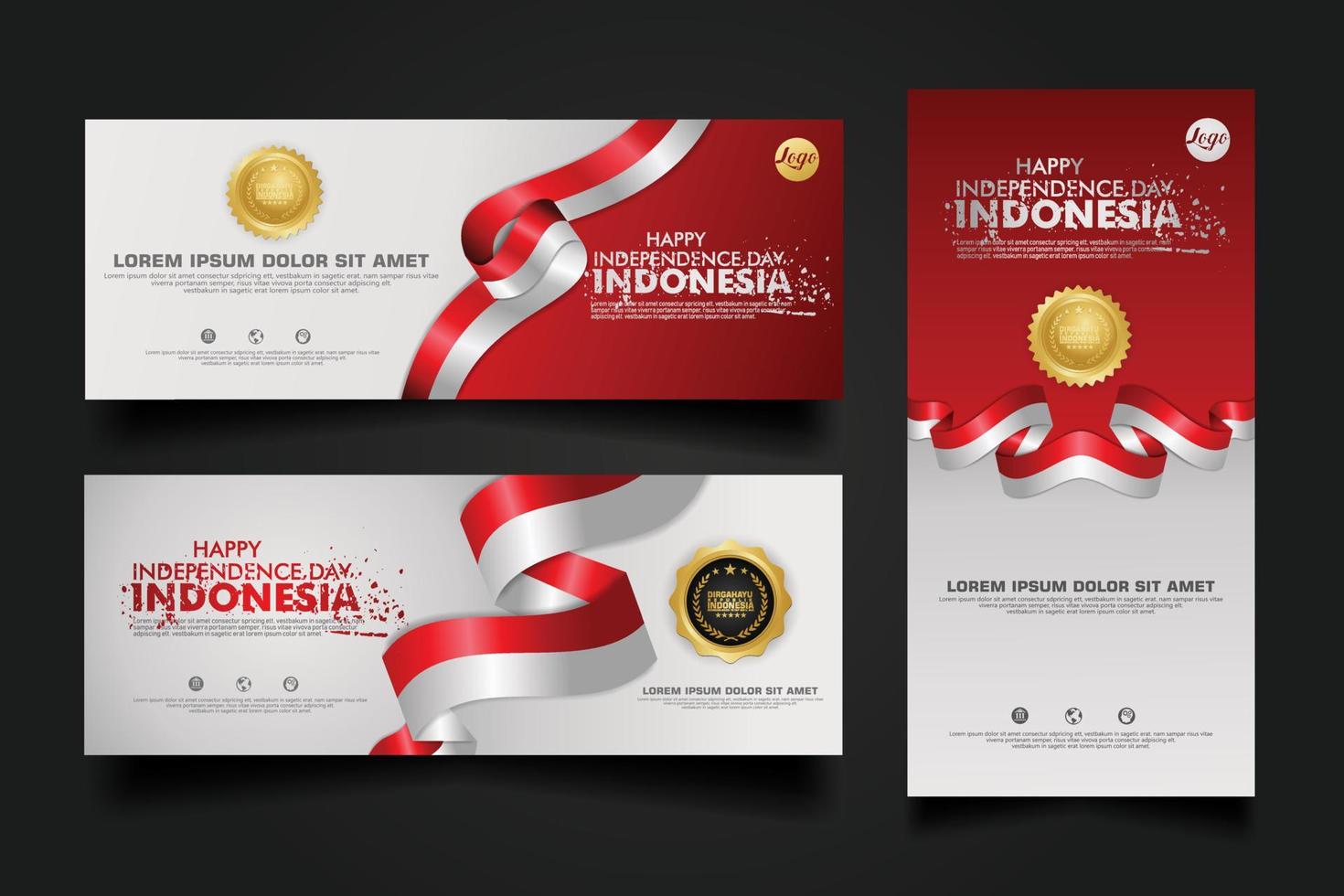 Indonesia Independence Day Celebration, banner set Design Vector Template Illustration