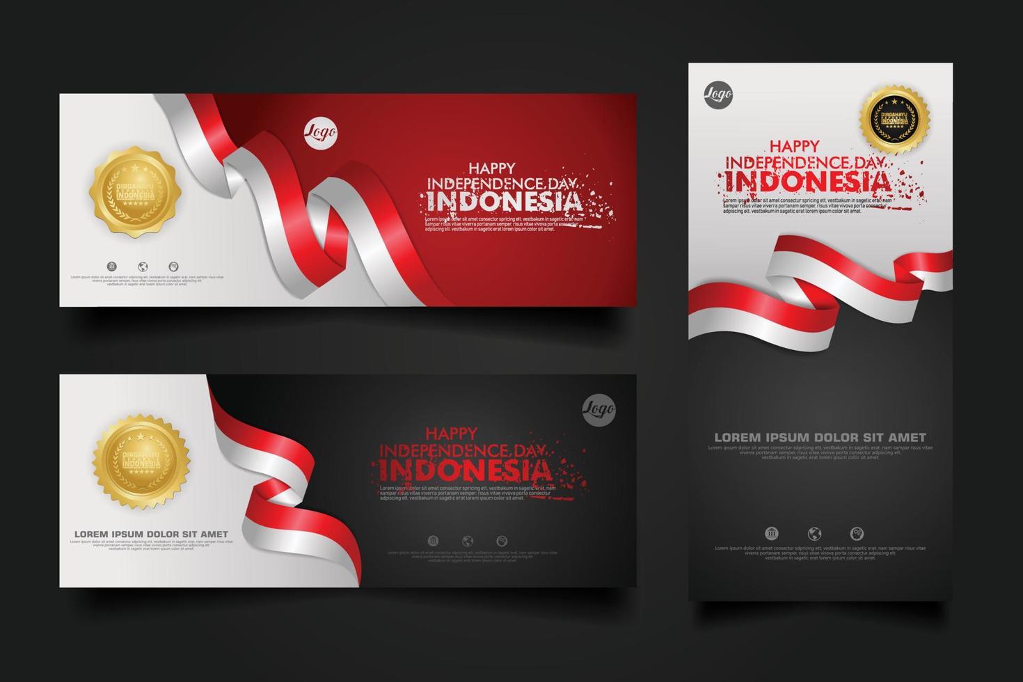 Indonesia Independence Day Celebration, banner set Design Vector Template Illustration