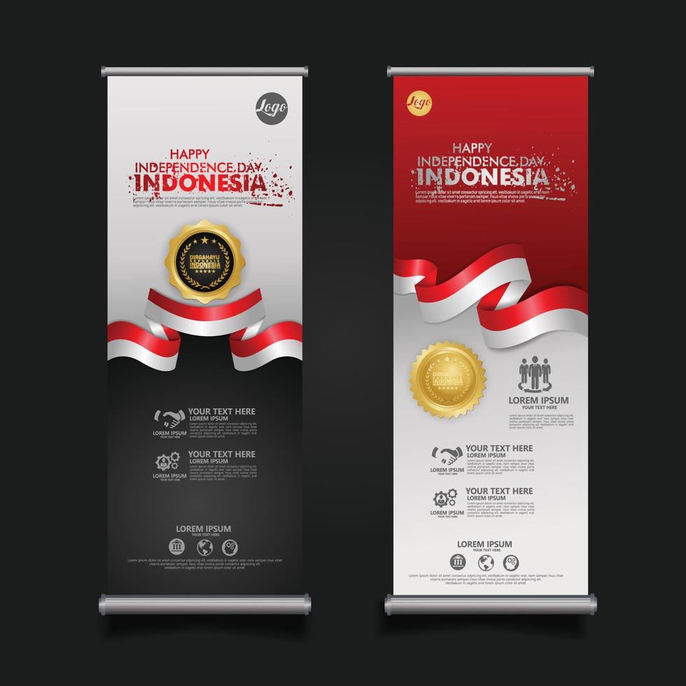 Indonesia Independence Day Celebration, roll up banner set design Vector Template Illustration