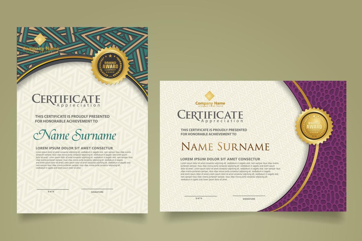 Set modern certificate template. vector