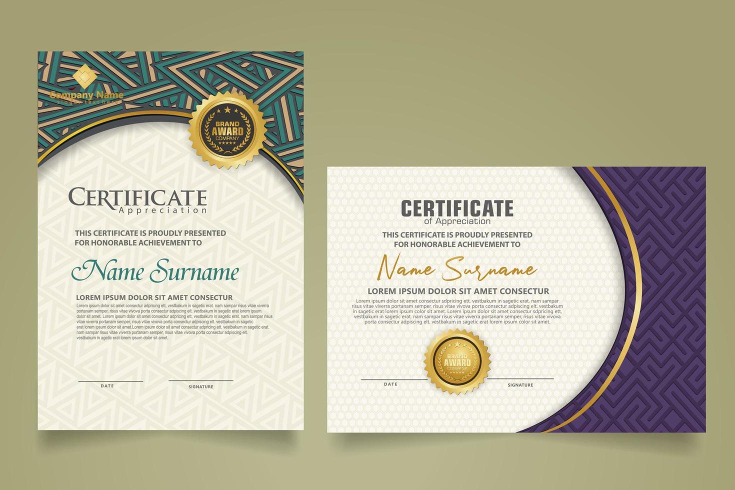 establecer una plantilla de certificado moderna. vector