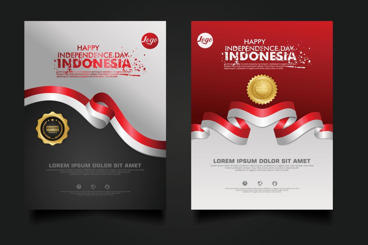 set Indonesia happy Independence Day background template. vector