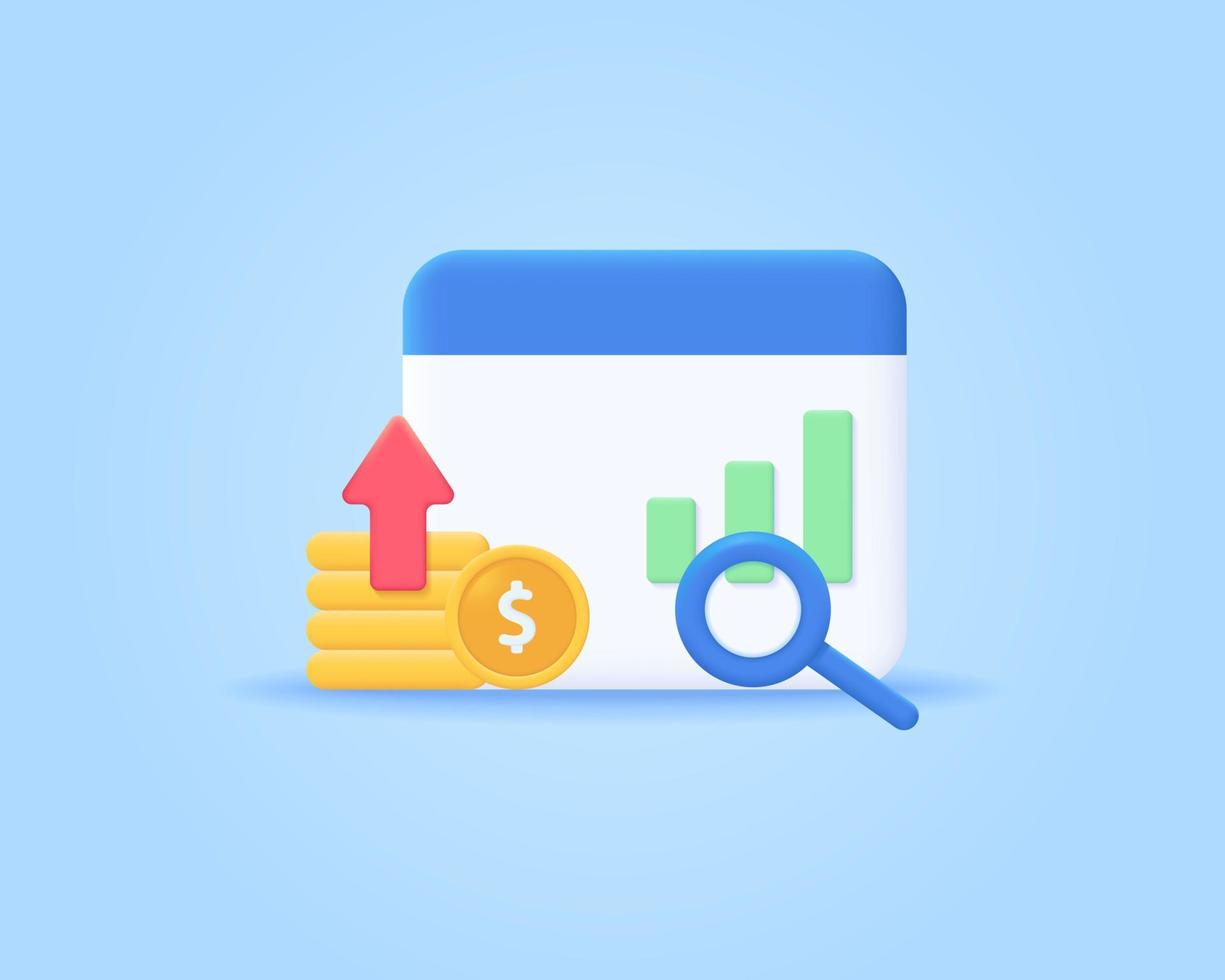 3d profit research realistic icon vector concept