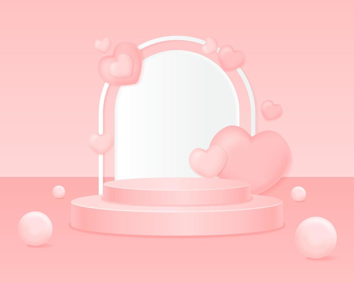 3d podium with hearts and spheres vector