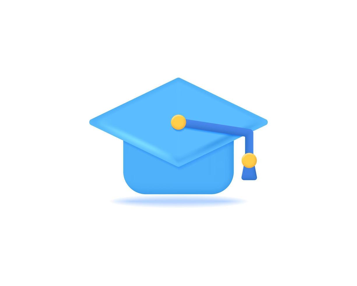 3d graduation cap realistic icon vector illustration