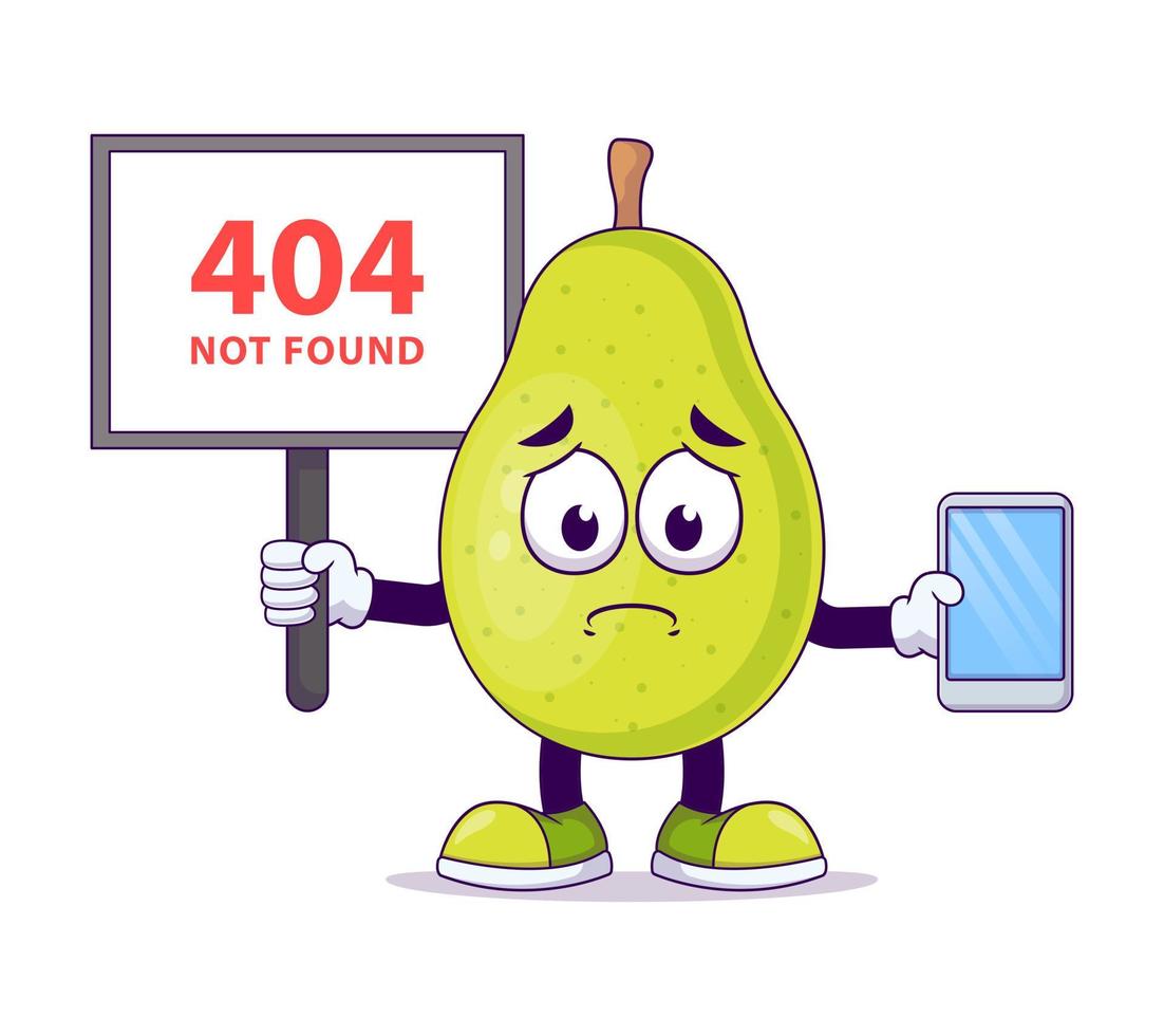 sosteniendo el letrero 404 no encontrado caricatura linda de pera vector