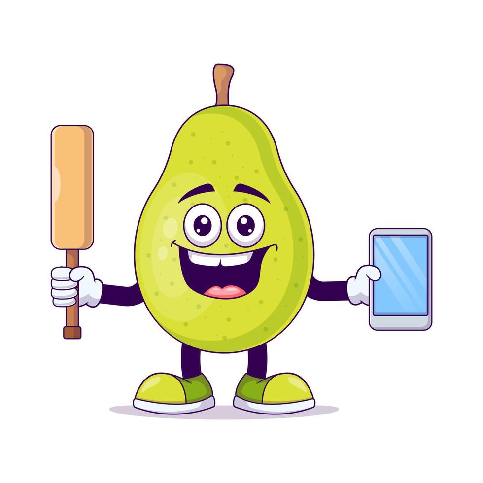 Cute pear playing cricket cartoon vector design