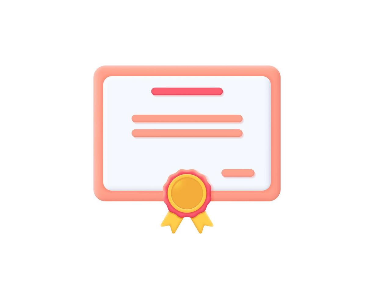 3d certificate realistic icon vector illustration