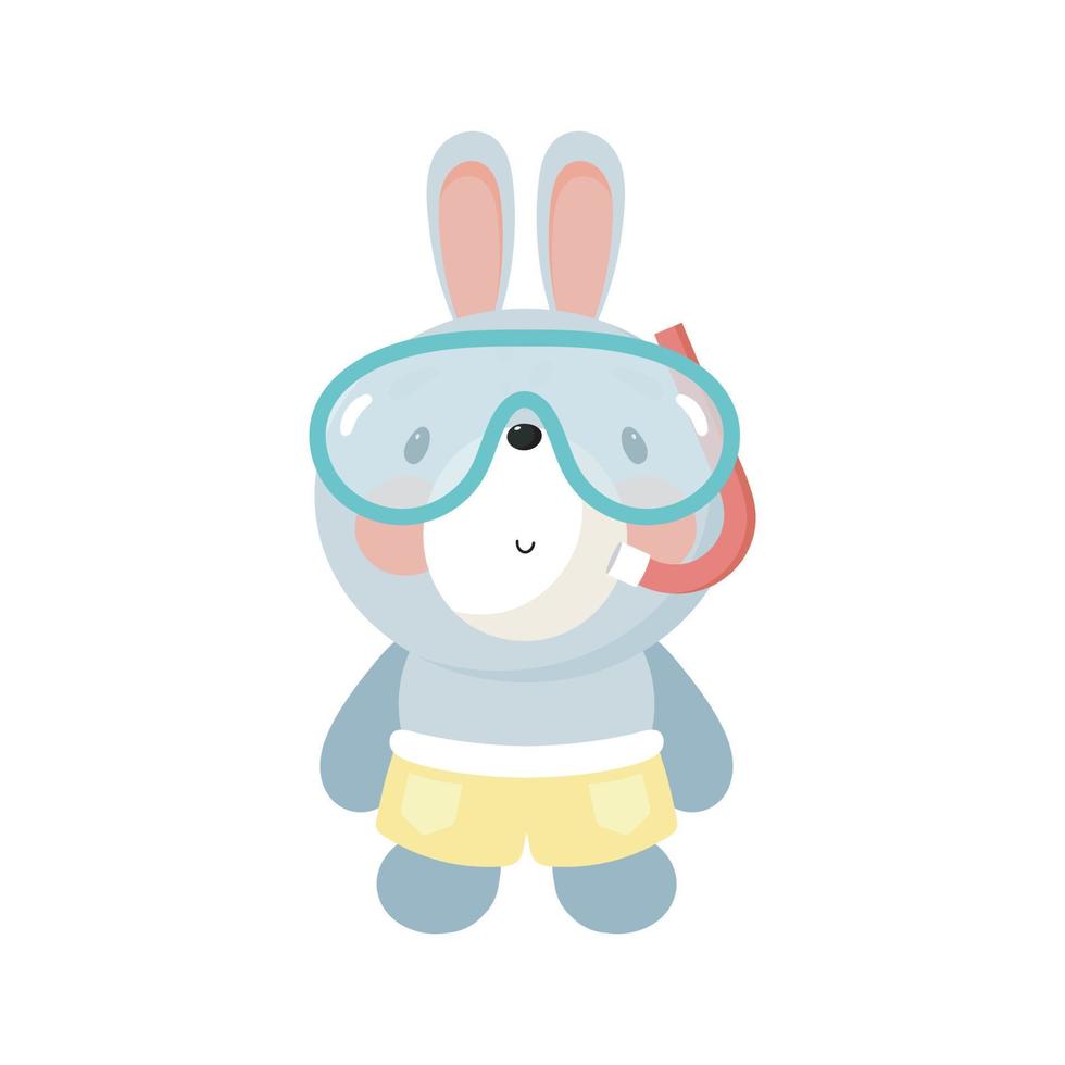 Cute Rabbit with Swimming Mask. Vector illustration in cartoon style.